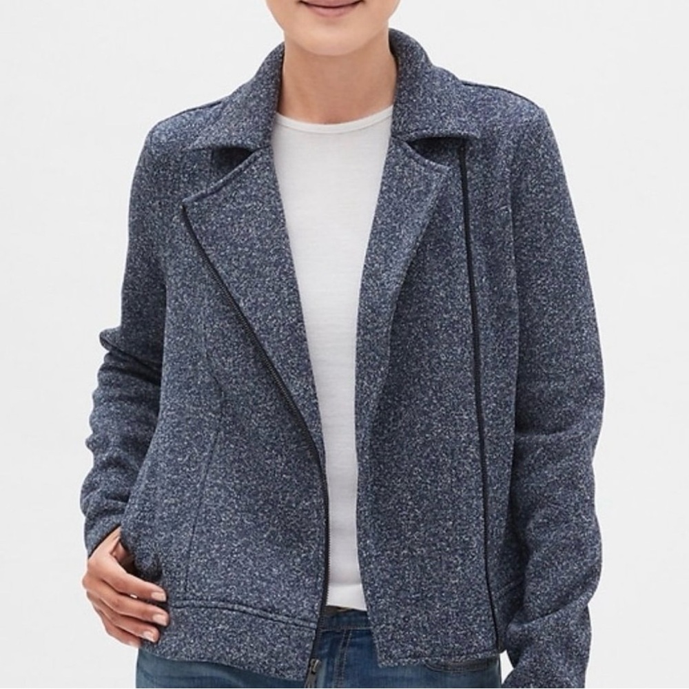 BANANA REPUBLIC Full Zip Textured Knit Asymmetrical Moto Jacket in Navy Size XS
